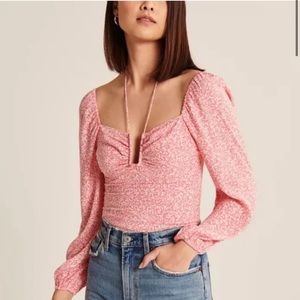 Abercrombie & Fitch floral long sleeve halter tie neck chiffon blouse top M